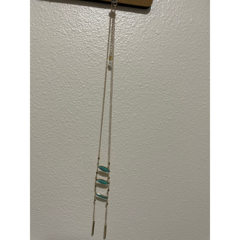 Jules Smith Gold Tone Faux Turquoise Marquise Stone Long Ladder Necklace#803